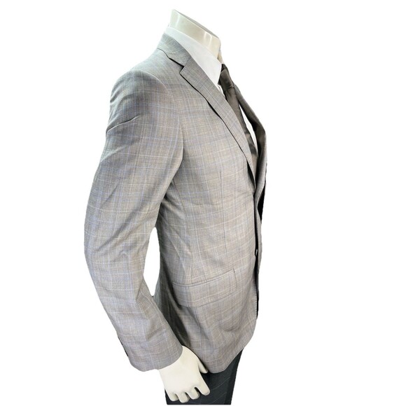 J Hilburn Vitale Barberis Men 36R Blazer European Fit Gray Wool Glen Plaid - Picture 5 of 16